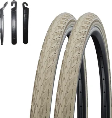 Immagine prodotto di Set in offerta / 2 x Schwalbe Delta Cruiser Plus 28" Copertoni per biciclette con riflettori color crema 40-635 (28 x 1 1/2) incl. 3 leve per copertoni