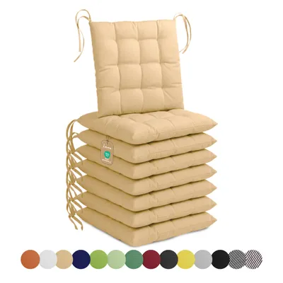 Zdjęcie produktu dla Poduszki siedziskowe Lavea® 40x40 cm - zestaw 8 sztuk, z paskami materiałowymi – do użytku na zewnątrz i wewnątrz – zmywalne i odporne na warunki atmosferyczne – idealne do krzeseł ogrodowych, balkonów – kolor: piasek