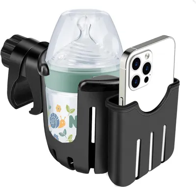 Imagen del producto de Soporte para vasos de cochecito, giratorio 360 grados, 10 x 9 cm, para botellas y teléfonos