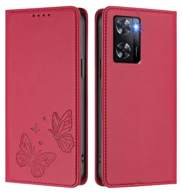 Image de Étui en cuir pour Oppo A57e/A57s/A57 4G/A77s/A77 4G, motif papillon, étui portefeuille à rabat avec support, rouge