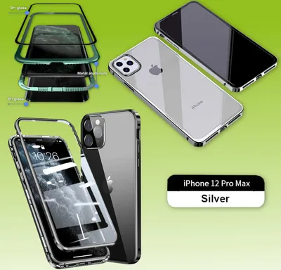 Image de Étui en verre à aimants des deux côtés, couleur argent, pour Apple iPhone 12 Pro Max