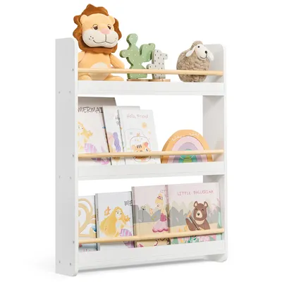 Produktbild von SONGMICS Bücherregal Kinder, Kinderregal mit 3 Ebenen, Spielzeugregal, Wandregal, für Kinderzimmer, Spielzimmer, weiß-naturfarben