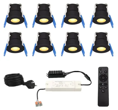 Image de HOFTRONIC - Lot de 8 spots LED encastrables 3W 12V Noir Dimmable IP65 2700K