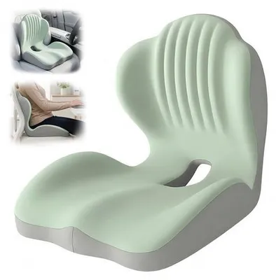 Obrázek produktu pro Ergonomická sedací podložka z paměťové pěny, ortopedická sedací podložka s bederní opěrkou, sedací podložka ve tvaru "L", polštářek na kostrč. Vhodná pro domácnost, auto, invalidní vozík a kancelářské židle. Barva: světle zelená