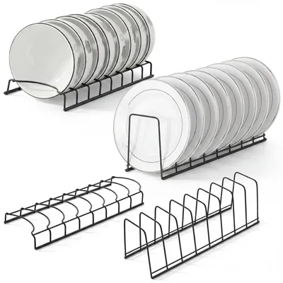 Produktbild von 4-teiliges Teller- und Schalenregal Set, Edelstahl, für die Küche, zur Aufbewahrung