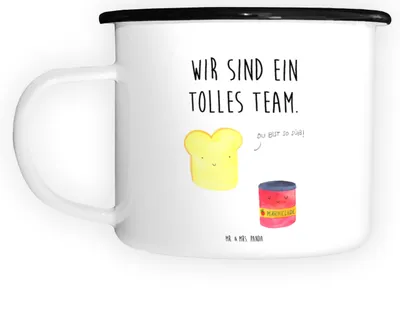 Produktbild von Mr. & Mrs. Panda Teetasse Toast Marmelade - Weiß - Geschenk, emaillebecher, Küche Deko, Lustige Sprüche, Große Tasse, Süß, Brot, Toastbrot, Pott, Emaille, Haferl
