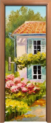 Produktbild von Türposter 70x200 cm Türaufkleber Türtapete Türfolie Klebefolie Blumen Baume Haus farbenfroh
