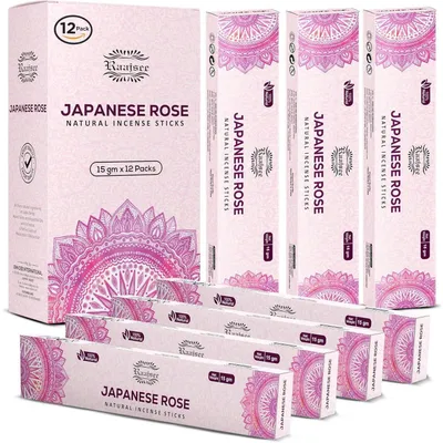 Immagine prodotto di Bastoncini di incenso alla rosa, 100% biologici, arrotolati a mano, confezione da 12 pezzi, 15g per pezzo