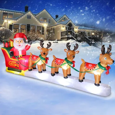 Aufblasbarer Weihnachtsmann mit Rentierschlitten, 3,66 m, LED
