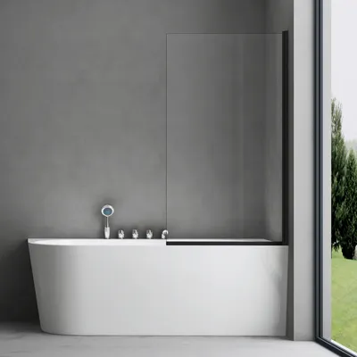 Produktbild von doporro Badewannenaufsatz Design-Duschwand für Badewanne 80x140cm schwarz Duschabtrennung ESG-Sicherheitsglas in Klarglas Cortona201K