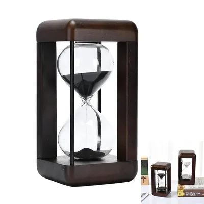 Produktbild von Große Sanduhr 60 Min 22cm Borosilikatglas Holz schwarz Timer Deko für Lernen Arbeit Hochzeit Geschenkidee