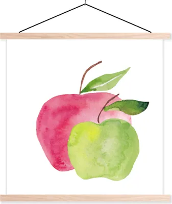 Produktbild von MuchoWow® Textilposter Äpfel - Aquarell - Weiß 40x40 cm mit holzfarbenen Rahmen - Posterleiste