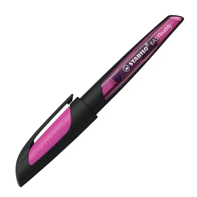 Produktbild von Schulfüller mit Linkshänder-Feder L - STABILO EASYbuddy in schwarz/magenta - Schreibfarbe blau (löschbar) - Einzelstift - inklusive Patrone