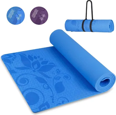 Produktbild von INTEY INTYM02-Blu Yogamatte Gymnastikmatte rutschfest TPE rutschfest Übungsmatte Sportmatte Fitnessmatte für Fitness & Gymnastik mit Tragegurt - Maße 180 x 60 x 0.7cm