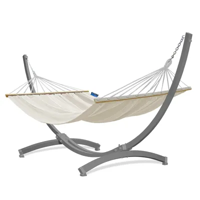 Produktbild von Potenza Outdoor Hängematte mit Tytan Gestell für 2 Personen I Stabhängematte XXL 220x160, 200kg I Grau Hängemattengestell 350 kg Wetterfest