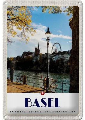Produktbild von Blechschild Reise 20x30cm Basel Schweiz Fluss Riesenrad Natur