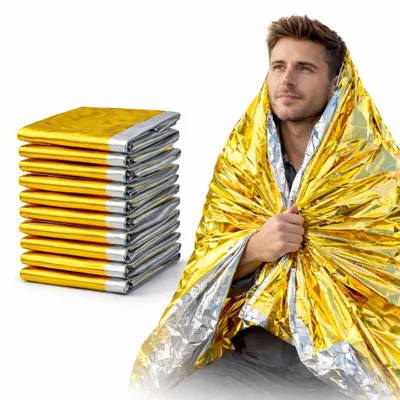 Produktbild von First Aid Only Rettungsdecke (10er-Pack) | Wärmedecke für Erste Hilfe & Notfall Ausrüstung Gold/Silber (160cm x 210cm) | Alubedampfte Polyesterfolie reflektiert 80% der Körperwärme | P-50018 00