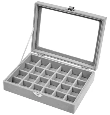 Immagine prodotto di Portagioie Cofanetto gioielli Gioielli Ticket Porta gioielli Portagioielli Organizer Gioielli Gioielliere Gioie in velluto - 24 scomparti - Vetro - Grigio