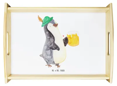 Produktbild von Mr. & Mrs. Panda Sofa Tablett Pinguin Bier - Weiß - Geschenk, Holztablett, , Servierplatte Holz, Serviertablett, Servier, Beschwippst