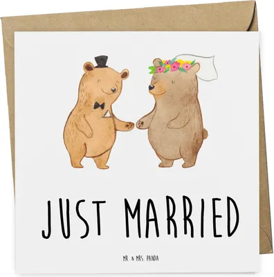Produktbild von Mr. & Mrs. Panda Glückwunschkarte Bären Heirat - Weiß - Geschenk, Hochzeitstag, Hochzeitsgeschenk, Grußkarte, anlasskarte, Zur Hochzeit, Trauung, faltkarte, Klappkarte