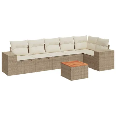 Produktbild von 7-tlg. Garten-Sofagarnitur mit Kissen Beige Poly Rattan