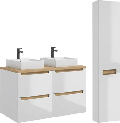 Produktbild von Doppelwaschtisch und Hängesäule 120cm Livia mit 4 Schubladen, Weiß
