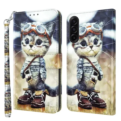 Produktbild von CLM-Tech Handyhülle kompatibel mit Samsung Galaxy A17 5G Hülle - Tasche aus Kunstleder - Klapphülle mit Ständer und Kartenfächern - Schutzhülle Wallet Case Cover coole Katze