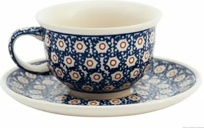 Produktbild von Original Bunzlauer Keramik Kaffeetasse Teetasse Ø10 cm klassisch 200 ml mit Unterschale Ø16 cm im Design 4
