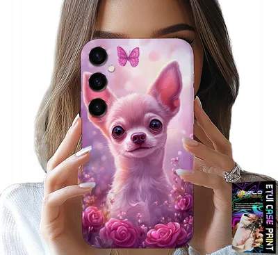 Immagine prodotto di Custodia Per Samsung Galaxy A04S - Simpatico Chihuahua Su Sfondo Rosa Con Fiori
