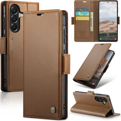 Produktbild von Lederhülle für Samsung Galaxy A57 Brieftasche Kartenfach Schutzhülle mit Standfunktion Braun