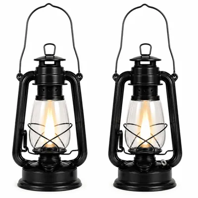 Produktbild von Sturmlaterne 2er Set Öllampe Petroleumlampe Camping Laterne Lampe 30cm Schwarz
