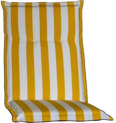 A close-up studio shot of a striped cushion for a chair or lounger.