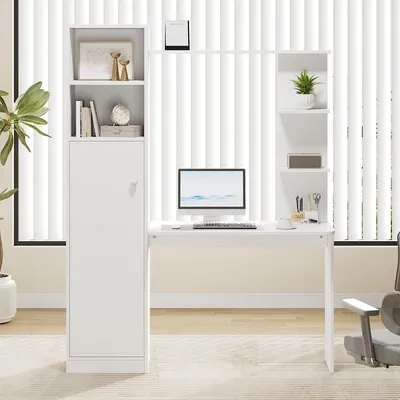 Produktbild von Schreibtisch mit Schrank und Ablageregal Bürotisch & Lerntisch 123,5 x 45 x 168,5 cm Weiß