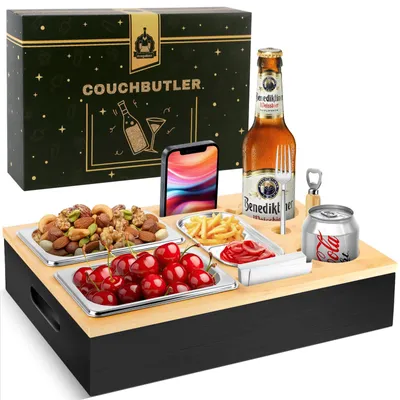 Bankdienblad mit Snackschalen, Bambus, Schwarz