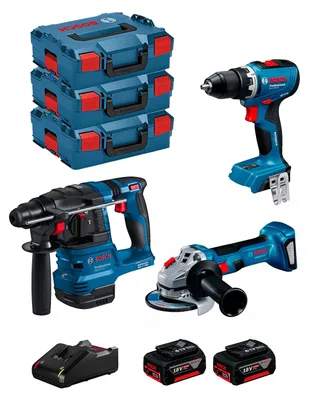 Image de Kit BOSCH - GSR 18V-65 + GBH 18V-22 + GWS 18V-8 + 2 x 5,0 Ah + GAL18V-40 + 3 x L-Boxx 136 - 0615A5009G