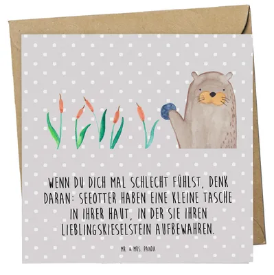 Produktbild von Mr. & Mrs. Panda Grußkarte Otter Stein - Grau Pastell - Geschenk, Witzige Fakten, doppelkarte, faltkarte, anlasskarte, Klappkarte, Fun Facts, Pflanzen, Seeotter