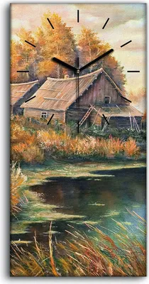 Produktbild von Dekor Leinwand Uhr Wandbilder Geräuschlos 30x60 Malerei Hütten Wald Bäume Natur - schwarze Hände