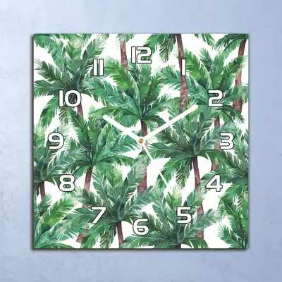 Produktbild von Deko Glasuhr Wanduhr 30x30 Tropische Palme Quarz Küchenuhr Bürouhr