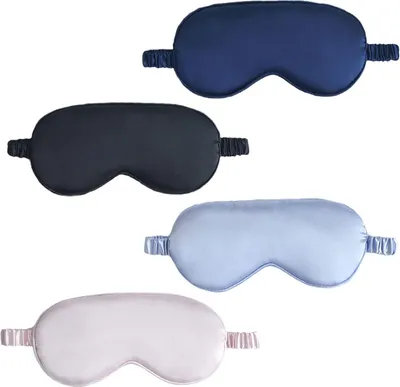 Produktbild von 4 Pack Seide Schlafmaske, Superweiche Augenmasken mit Verstellbarem Riemen, Bequeme Augenbinde, für Reise und Zuhause Schlafen, perfekte Lichtblockierung für Männer und Frauen