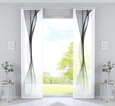 Produktbild von 2er Set Schiebevorhänge Bedruckt Flächenvorhänge »Izmir« HxB 245x60 cm Welle Schwarz Microsatin Blickdicht Lichtdurchlässig mit Paneelwagen, 2022400B-2