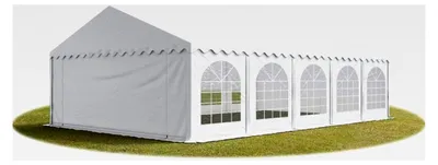 Produktbild von Partyzelt 6x10 m schwerentflammbar Premium, hochwertige PVC Plane 750 N in weiß, 100% wasserdicht mit Bodenrahmen