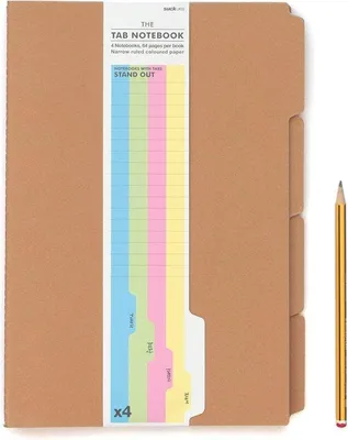 Produktbild von Famanu A4-Notizbuch mit Register und Trennblättern - Set von 4 linierten Notizbüchern für Schule und Büro