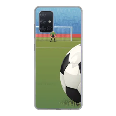 Produktbild von MuchoWow® Handyhülle Schutzhülle Hülle für Samsung Galaxy A51 5G Eine Illustration eines Fußballs auf dem Feld im Stadion - Jungen - Mädchen - Kinder Silikon Softcase Handy Hülle - Abbildung