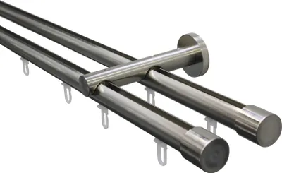 Produktbild von Gardinia Gardinenstangen Set Isa, 2-läufig, mit Innenlauf II, Ø 20 mm, edelstahl-optik