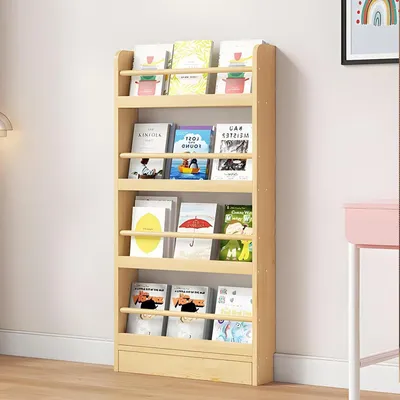 Image de Étagère murale pour livres pour enfants, en bois, de couleur naturelle, dimensions 50x10x120 cm