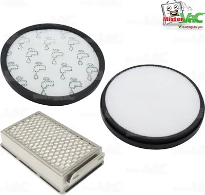 Three vacuum cleaner filters are displayed on a white background.