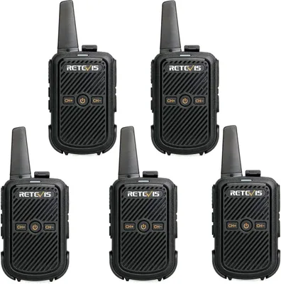 Immagine prodotto di Retevis RT15 Trasmettitore Mini, 16 CH 50 CTCSS / 208DCS, VOX, scansione, radio ricetrasmittente ricaricabile, cavo di ricarica USB e adattatore, set di radio ricetrasmittenti portatili per scuole e aziende (nero, confezione da 5)