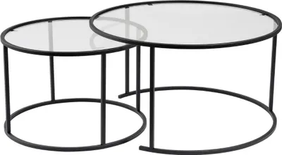 Produktbild von CALICOSY - 2er-Set runde, ineinander schiebbare Couchtische mit Glasplatte D80 cm – AURUM