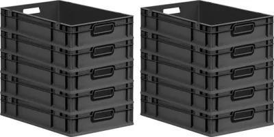 Produktbild von SparSet 10x Eurobox NextGen Color | HxBxT 12x40x60cm | 23 Liter | Griffe schwarz offen | Glatter Boden | Schwarz | Eurobehälter, Transportbox, Transportbehälter, Stapelbehälter