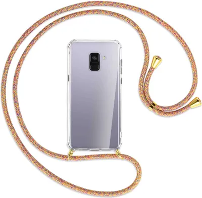 Produktbild von Handykette Backcover-Schutzhülle mit Band (Metall goldfarben) für Samsung Galaxy A8 Plus 2018 - Rainbow